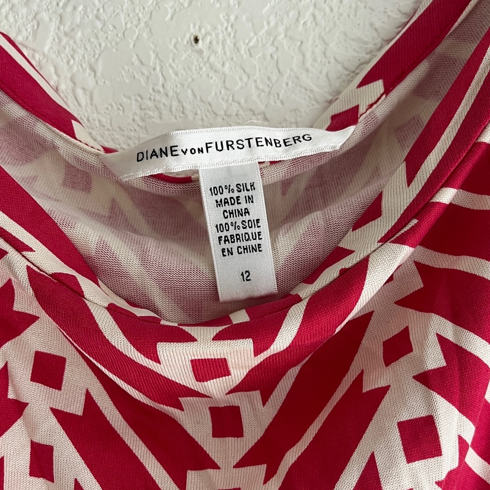 100% Silk Diane Von Furstenberg Retro Pink Red Wrap Dress - Picture 9 of 10